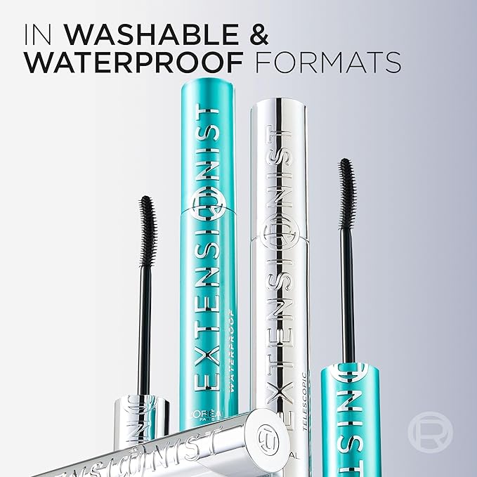 L'Oreal Paris Extensionist Mascara, Lengthening, Volumizing, and Curling Formula For a Lash Extension Eye Makeup Look, Washable True Brown