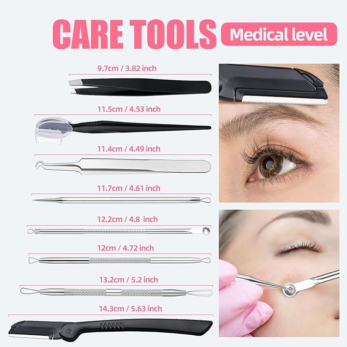 JPNK Blackhead Remover Tool Comedones Extractor Acne Removal kit & Eyebrow Trimmer Kit, 8PCS in One with 5X Magnifying Mirror