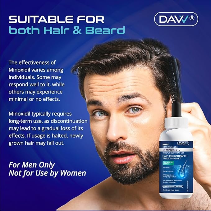 Minoxidil for Men Hair Growth Serum: Minoxidil 5 Percent - Hair Regrowth for Men - Minoxidil for Beard Growth - Hair Loss Treatments - Minoxidil 5% - Faster Thicker Stronger Hair Growth - 60ml