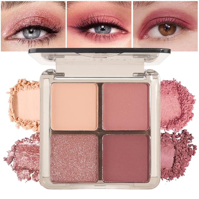 Eyeshadow Quads, Neutral Nude Pink Eye Enhancers Eyeshadow Palette, Metallic and Shimmer Magic Eyeshadow, Velvety Pigmented Creamy Formula, Four Way Quad Eye Shadow Palette For Old Women