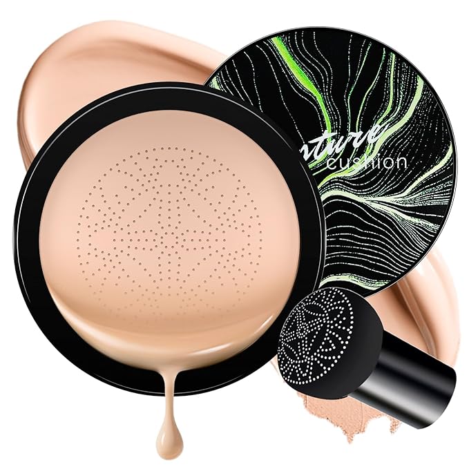 Air Cushion BB Cream Foundation - Mushroom Head CC Cream Concealer Makeup Base Water & Sweat-Proof, Create Flawless and Natural Look for All Skin Types (Nude)