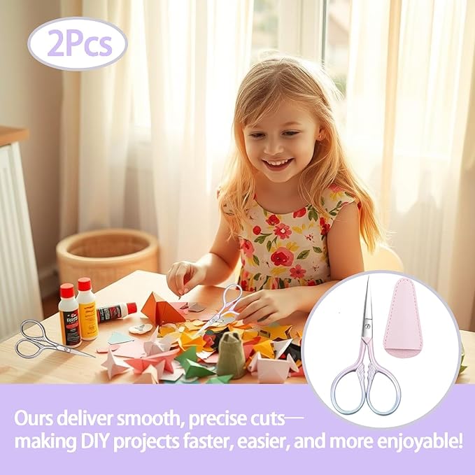 2 Pcs Eyebrow Scissors for Women Men, 3.5 Inch Professional Beauty Mini Scissors, Suitable for Facial Hair, Eyebrows, Beards, Ears, Nose and Beards, Stainless, Steel Straight Head(Pink and Silver)