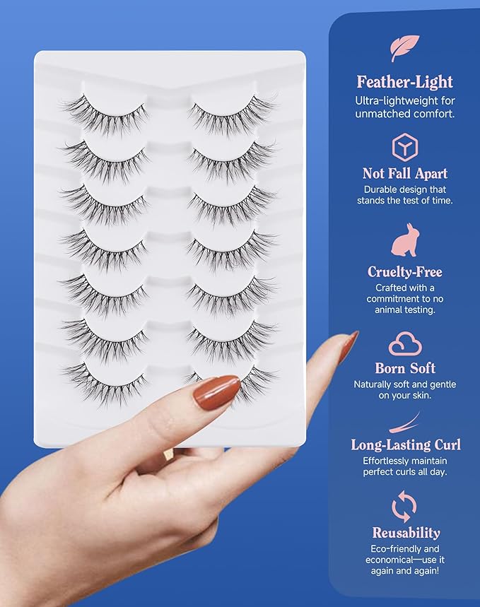 Lashes Natural Cat eye Strip Lash Natural Look Flared Eyelashes Fairy False Eye Lashes Fluffy False Eyelashes Wispy 7 Pairs D97