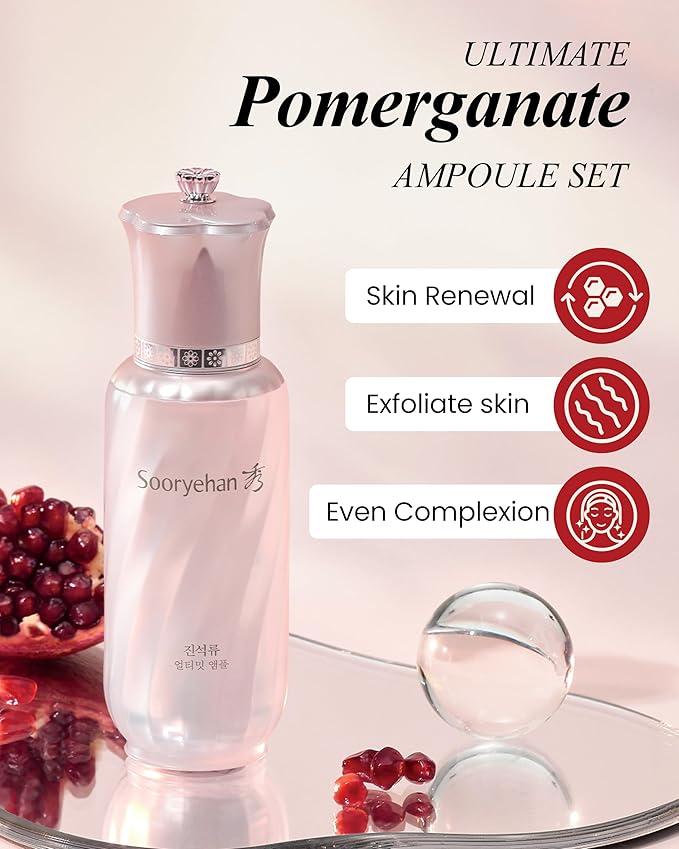 Sooryehan Ultimate Pomegranate Ampoule gift Set (55 ml/1.86 fl oz) - Skin Elasticity, Reduced Wrinkles & Skin Tone Improvement by LG Beauty. Collagen, Elastin, Vitamin C, Propolis,