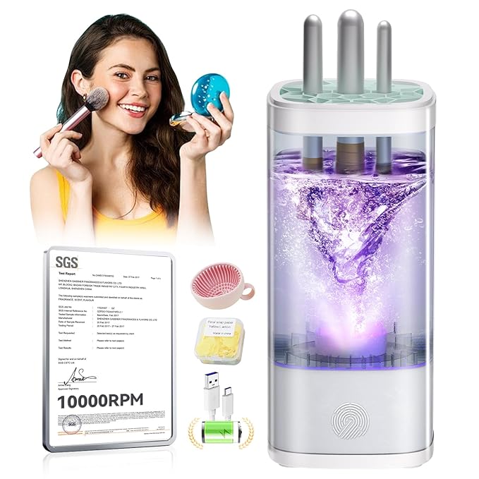 3.0 Upgrade Make Up Brush Cleaner Cosmetic【Industry NO.1-12x Cleaning Power】【SGS Certified - 0 Dust】 MakeupBrushes Cleaner Suitable for all Brush，Circuit Upgrade Make Up Brush Cleaner XDWHITE