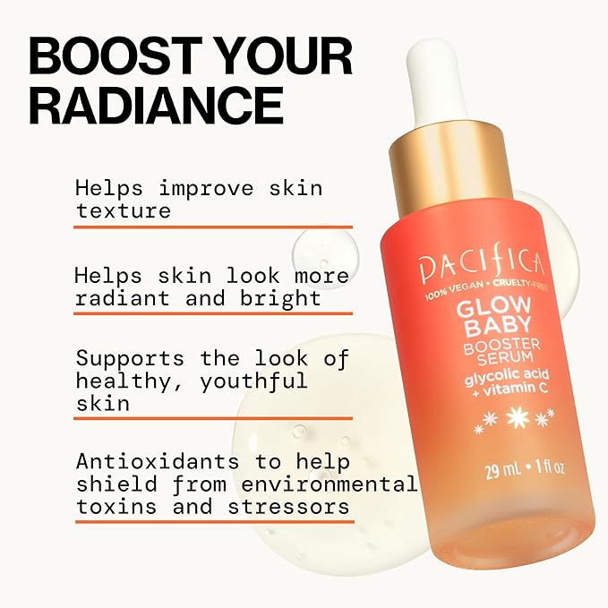 Pacifica Vitamin C Face Serum - Glow Baby Booster Facial Serum 2-PACk - Glycolic Acid - Dark Spot Corrector Anti Aging Brightening - Dermatologist Tested, Fragrance Free Clean Skin Care