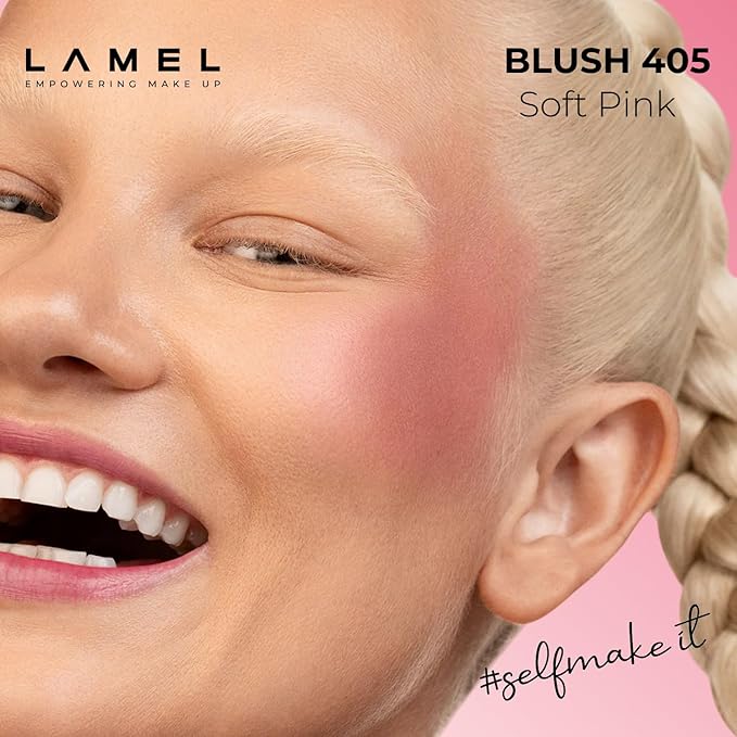 Lamel Pink Blush Cheek Color Mini - Blendable Natural Blush Powder - Enhances & Defines Shapes & Features - Contouring Powder - 4 Universal Shades - 405 (Pink Blossom) - 3.8g / 0.13 oz