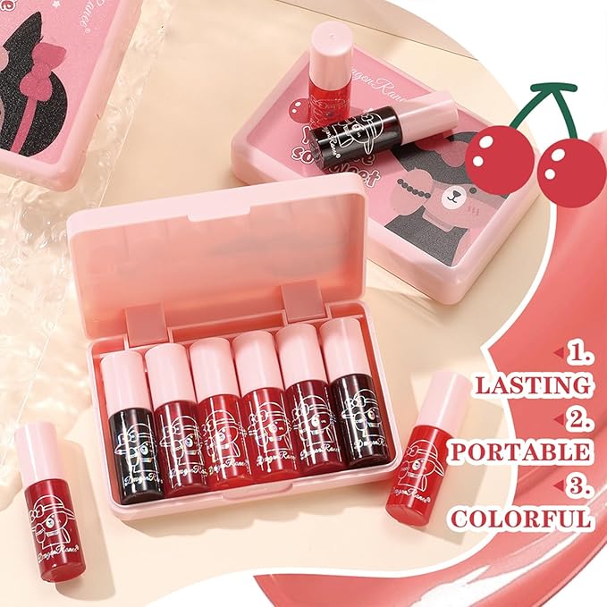 6 Colors Lip Tint Stain Set,Lip Gloss for Women,bright moisturizing lip gloss,Velvet Watery Lip Stain Moisturizing Mini Liquid Lipstick,Long lasting Non-Stick Cup, Multi-use Lip and Cheek Tint(Set a)