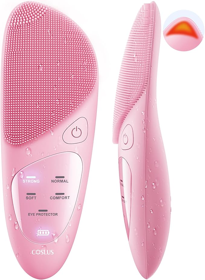 COSLUS Facial Cleansing Brush Silicone Face Scrubber: Waterproof Rechargeable Face Wash Brush, 4 Cleansing Modes, Electric Face Exfoliator for Men Women Cleaning, Exfoliating, Massaging