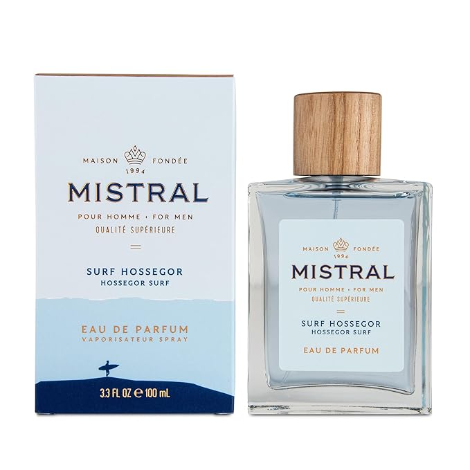 Mistral Men's Cologne - Surf Hossegor Eau de Parfum Spray | Long-Lasting Fresh Cologne for Men with Driftwood, Sea Salt & Eucalyptus | Cruelty-Free French Fragrance | Made in France – 3.4 Oz