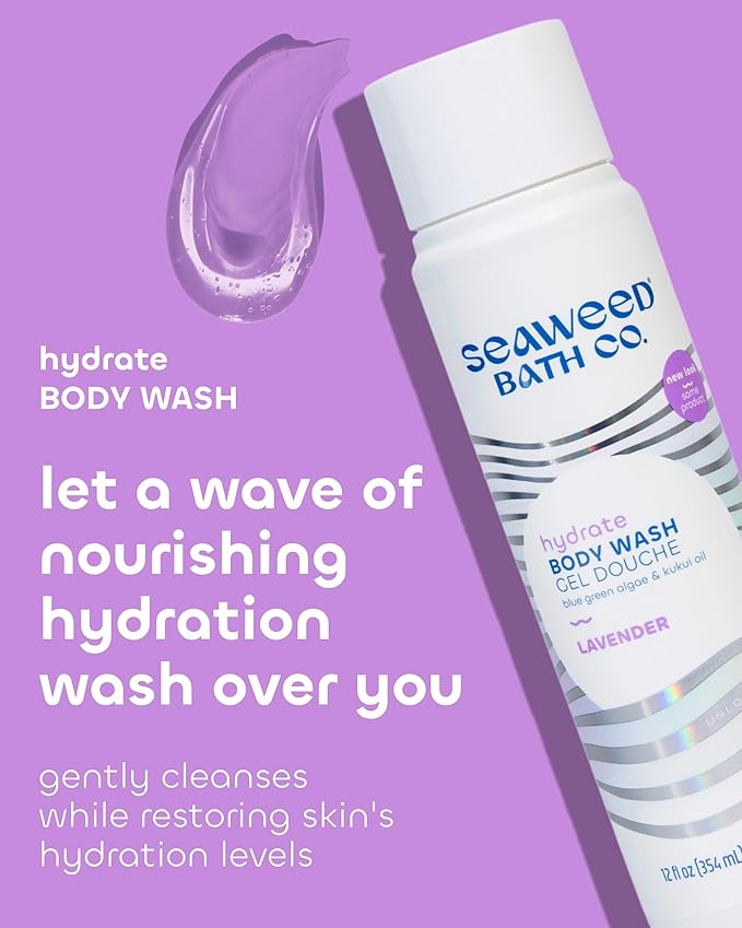 Seaweed Bath Co. Hydrate Body Wash - Lavender - Hydrating Foaming Cleanser with Soothing Natural Ingredients - Vegan, Paraben and Sulfate Free Shower Gel for Men and Women - 12 oz