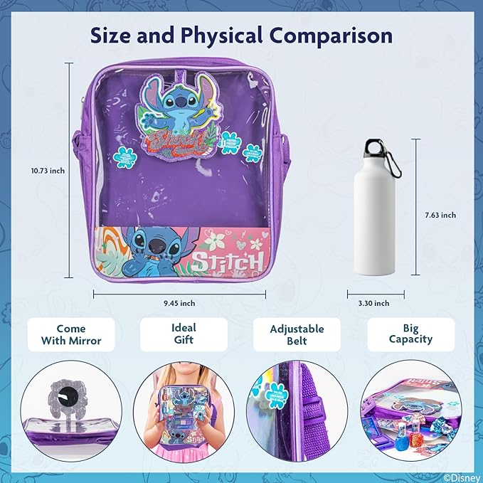 Disney Lilo and Stitch Makeup Filled Shoulder Bag Includes Lip Gloss, Nail Polish, Hair Bow & More! for Girls, Ideal for Ages 3 and Up Perfect for Parties & Makeovers by Townley Girl