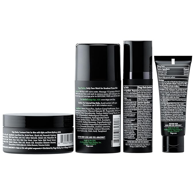 Tiege Hanley Acne Treatment Skin Care Set for Men, System Level 2, Tiegeclear Advanced Routine With Salicylic Acid Wash, Glycolic Acid Pads, Serum & Daily Moisturizer, Men’s Skin Care, 4 Piece Kit