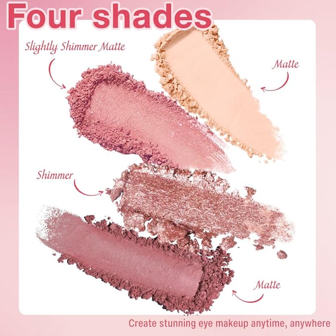 Eyeshadow Quads, Neutral Nude Pink Eye Enhancers Eyeshadow Palette, Metallic and Shimmer Magic Eyeshadow, Velvety Pigmented Creamy Formula, Four Way Quad Eye Shadow Palette For Old Women