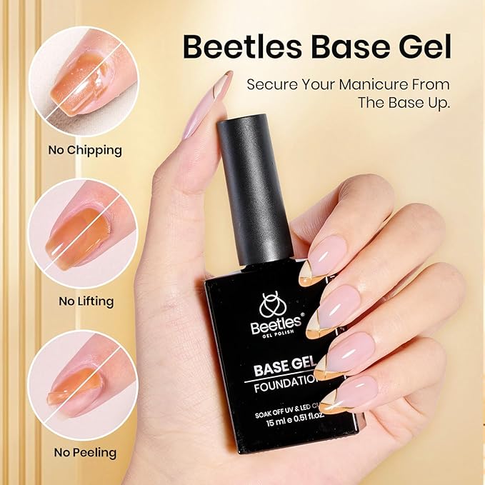 Beetles 6 Pcs 15ml Glossy & Matte Gel Top and Base Coat Set with Protein Nail Prep Dehydrator and Primer Acid-Free & Hema-Free Dehydrate Bond Primer t for Acrylic & Gel Nail Polish Christmas Gifts