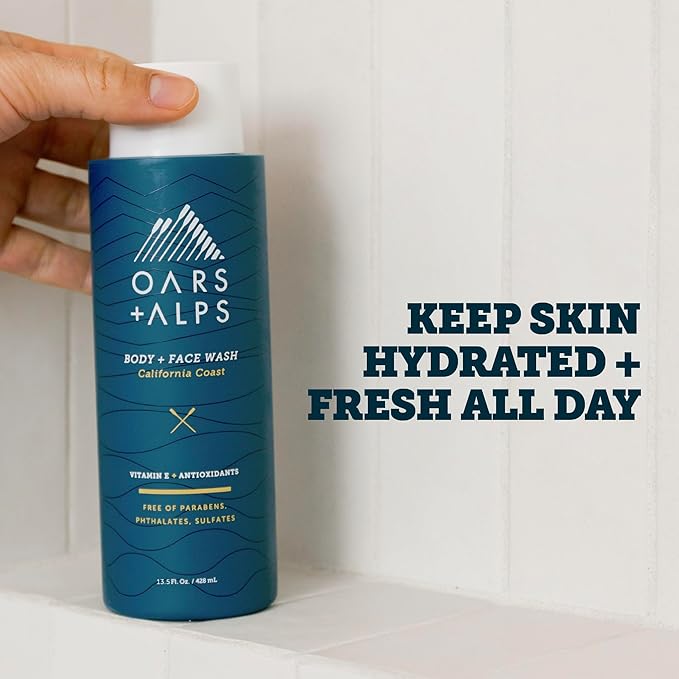Oars + Alps Body Wash for Men, Mens Body Wash with Vitamin E and Antioxidants, Moisturizing, Hydrating, Paraben & Sulfate Free Cleanser, California Coast, 1pk