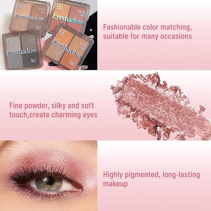 Eyeshadow Quads, Neutral Nude Pink Eye Enhancers Eyeshadow Palette, Metallic and Shimmer Magic Eyeshadow, Velvety Pigmented Creamy Formula, Four Way Quad Eye Shadow Palette For Old Women