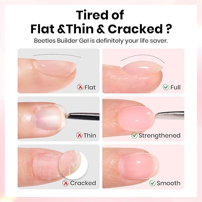 Beetles HEMA Free Builder Nail Gel with No Wipe Top Coat Gel Nail Polish and Base Coat Set for Nails Shine Finish and Long Lasting Upgraded Safe Low-Sensitivity Formula Nail Gifts for Women