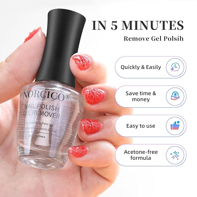 Gel Nail Polish Remover, Low-Odor Gel Remover for Nails，Quick Nail Polish Remover in 3-5 Minutes, No Soak & Acetone-Free, Fast & Gentle Home Manicure Nail Art DIY Solution.with Manicure Tools-15ml