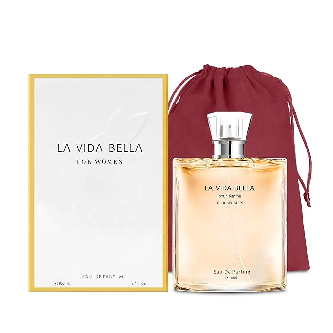 La Vida Bella Eau de Parfum Spray Perfume, Fragrance For Women-Daywear, Casual Daily Cologne Set with Suede Pouch- 3.4 Fl Oz Bottle Beauty Gift for Birthday, Anniversary