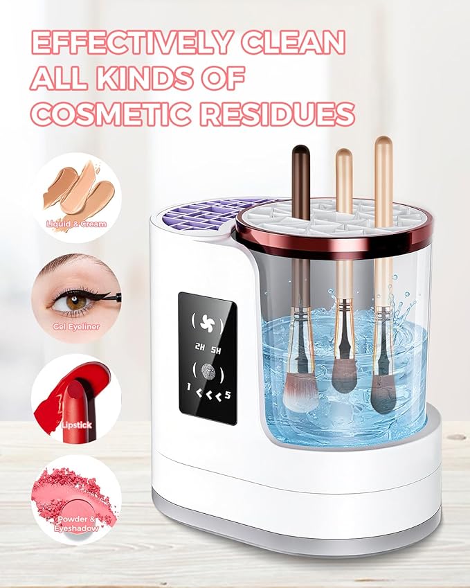 Electric Makeup Brush Cleaner Machine with Automatic Cleaning and Drying Functions Portable Makeup Brush Cleaner for All Size of Makeup Brushes Gifts for Makeup Lovers