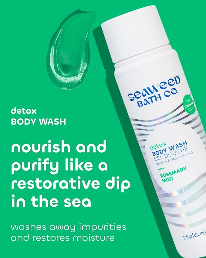 Seaweed Bath Co. Detox Body Wash, Rosemary Mint Scent, 12 Ounce, Shower Gel for Men & Women, Vegan, Paraben Free, Sulfate Free, Cruelty Free