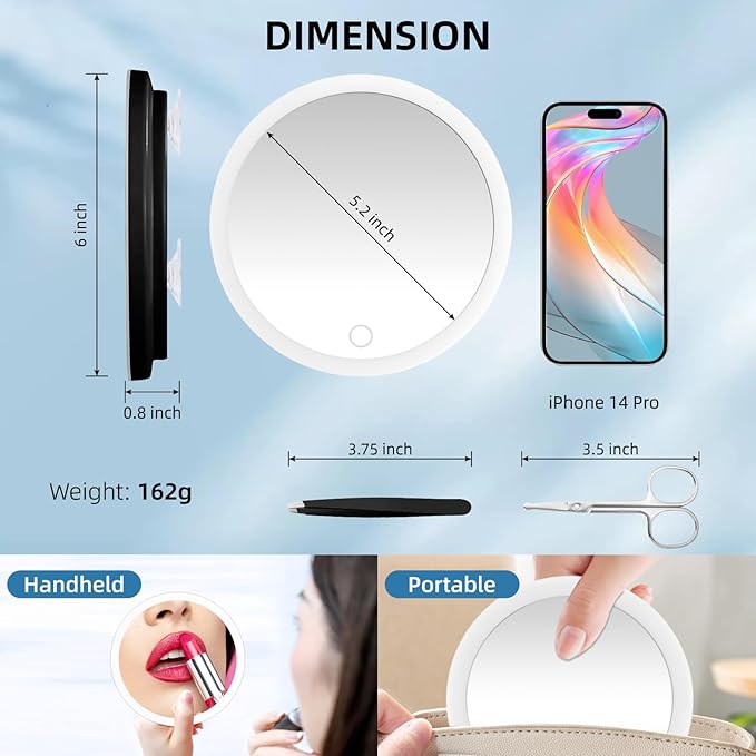 30x Magnifying Mirror with Light, 6inch Lighted 30x Magnified Mirror with 3 Suction Cups, Travel Magnifying Mirror 30x with light, High Magnification Makeup Mirror with Tweezers & Scissors Sets