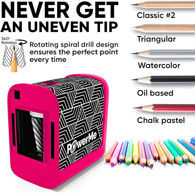 Electric Pencil Sharpener - Pencil Sharpener Battery Powered for Kids, School, Home, Office, Classroom, Artists – Battery Operated Pencil Sharpener For Colored Pencils, Ideal For No. 2 (Pink)