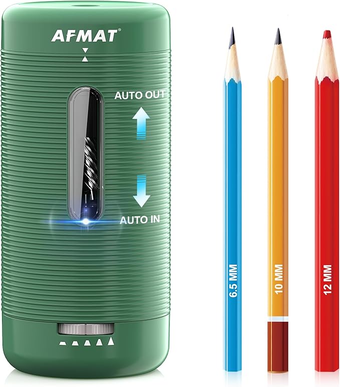 AFMAT Electric Pencil Sharpener, Fully Automatic Pencil Sharpener, Auto in & Out, Rechargeable Hands-Free Sharpeners for Jumbo & Colored Pencils (6.5-12mm), Portable for Home/Classroom/Office PSC2