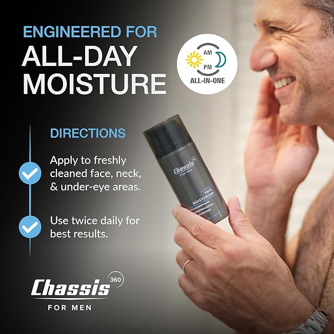 Chassis 360 All-In-One Face Moisturizer - Hydrating Face Moisturizer for Men with Vitamin, Niacinamide C & Hyaluronic Acid - Free From Phthalates, Parabens & Retinol - Facial Lotion- 3.4 Fl Oz