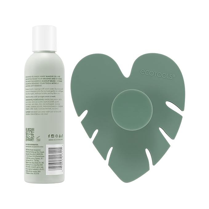 EcoTools Makeup Brush Cleanser + Silicone Cleansing Pad Bundle, Deep Cleaning Shampoo for Makeup Sponges & Brushes, Brush Cleaner Pad, Vegan & Cruelty-Free, Gentle Formula