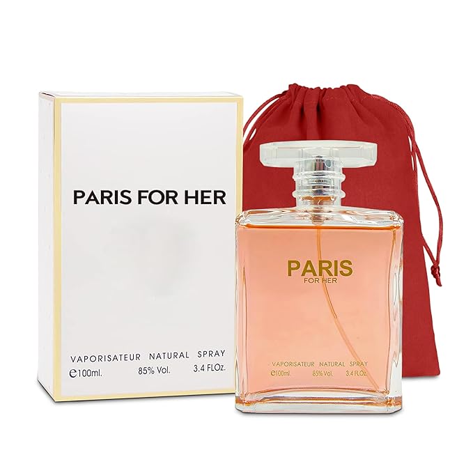 Paris For Her Eau de Parfum Spray Perfume, Fragrance For Women-Daywear, Casual Daily Cologne Set with Suede Pouch- 3.4 Fl Oz Bottle Beauty Gift for Birthday, Anniversary