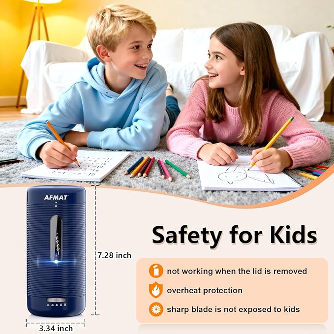 AFMAT Electric Pencil Sharpener, Fully Automatic Pencil Sharpener, Auto in & Out, Rechargeable Hands-Free Sharpeners for Jumbo & Colored Pencils (6.5-12mm), Portable for Home/Classroom/Office PSC2