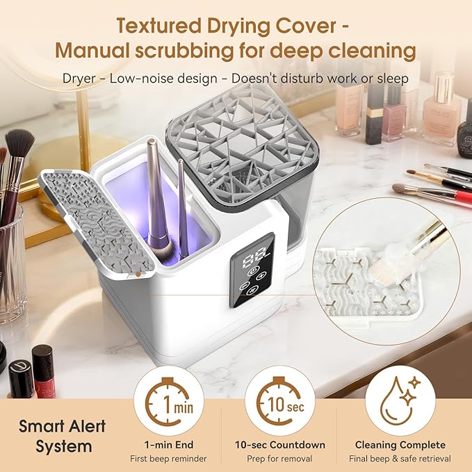 5-in-1 Electric Makeup Brush Cleaner & Dryer Machine- Portable Automatic USB Cosmetic Brushes Cleaner Tool with Deep-Clean Silicone Brush for All Size Brushes (Contour, Eyeshadow, Blush)
