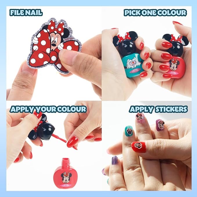 Disney Minnie Mouse Sparkly Cosmetic Makeup Set for Girls with Lip Balm Nail Polish Nail Stickers-35 Pcs|Perfect for Parties Sleepovers Makeovers|Birthday Gift for Girls by Townley Girl