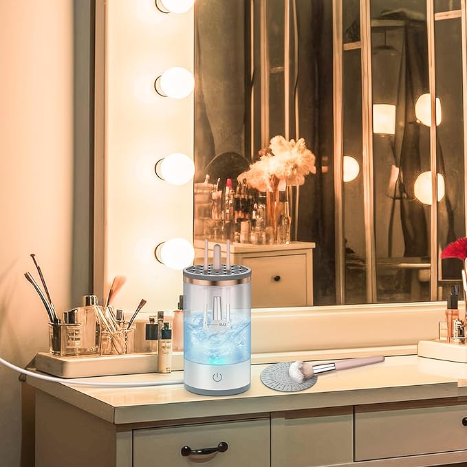 Electric Makeup Brush Cleaner, Quick Efficient Machine for Deep Cleaning All Types of Brushes, Portable Compact Design for Travel Home Use, for Makeup Lovers & Professionals - White