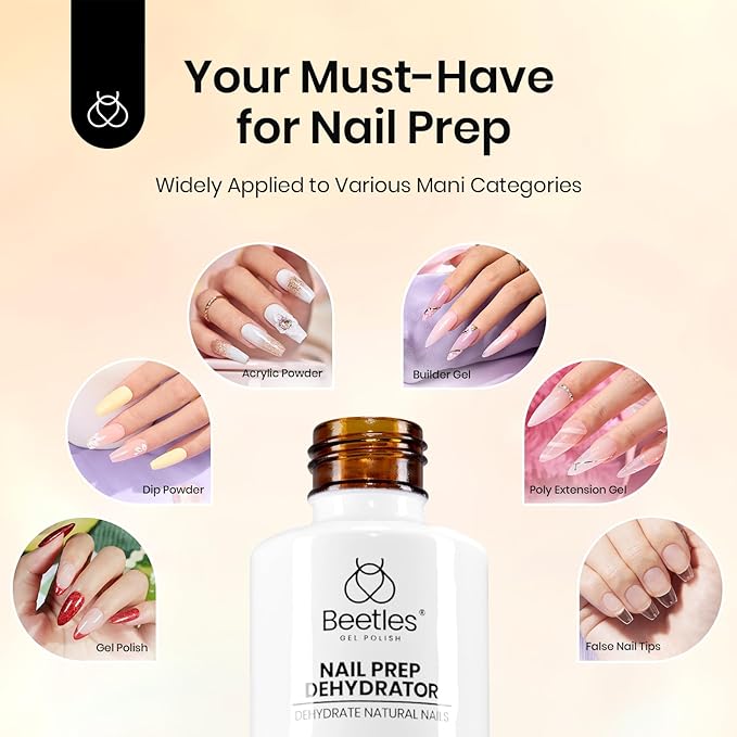 Beetles 20ml Nail Dehydrator : Professional Nail Prep Acid-Free & Hema-Free Dehydrate Bond Primer for Acrylic and Gel Polish