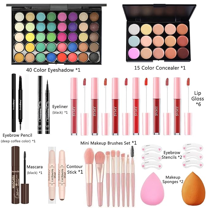 All in One Makeup Kit for Women Full Kit, Makeup Gift Set for Teens Girls, Professional Makeup Set with Eyeshadow Palette, Concealer, Lip Gloss,Mascara, Travel Makeup Kit for Beginners & Professionals