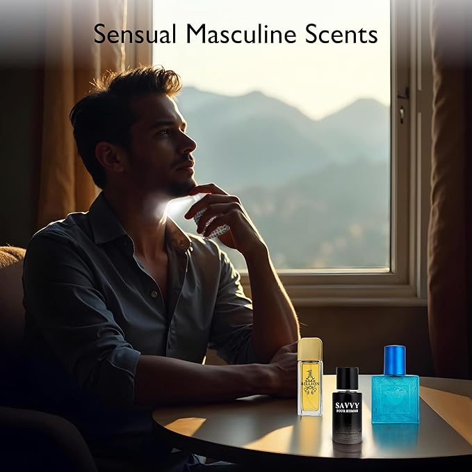 Signature Scent 4-Piece Mini Fragrance Set for Men Includes Savvy/1 Billion/Verse/Valentine Collection of Woody, Spicy, Citrus & Aromatic Fragrance Non-Irritating Ingredient Each One in 30ml Bottle