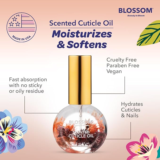 Blossom Cuticle Oil for Nails, Hydrating, Moisturizing, Gourmand Scented Nail Oil Cuticle Care, Infused with Real Flowers, Made in USA, 0.5 fl. oz, Chocolate Truffle