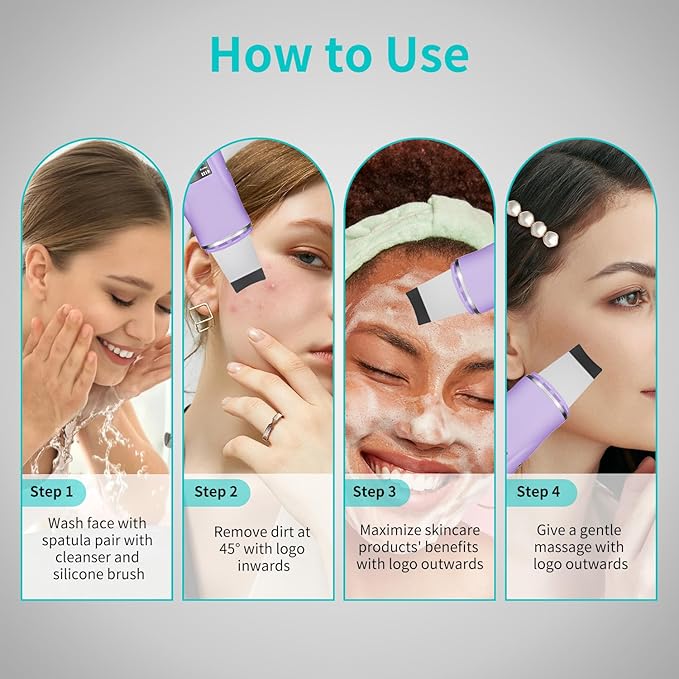 Face Scrubber Skin Spatula - Blackhead Remover Deep Cleansing Tool for Pore Extraction, 4-in-1 Fast Charging Dock Blackhead Remover Face Spatula for Facial Skincare Women Gift (Purple)