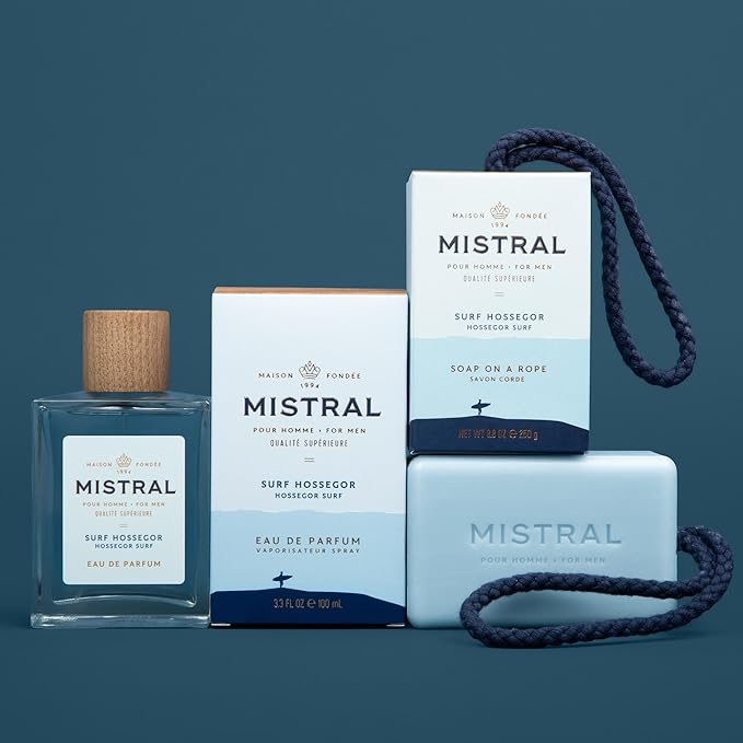 Mistral Men's Cologne - Surf Hossegor Eau de Parfum Spray | Long-Lasting Fresh Cologne for Men with Driftwood, Sea Salt & Eucalyptus | Cruelty-Free French Fragrance | Made in France – 3.4 Oz