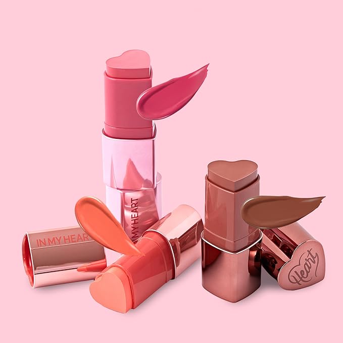 TOUCH IN SOL In My Heart Stick Blush (#Sunset Coral) - Cream Blush Stick for Korean Makeup, Lip & Cheek Multi-Use, Blendable Milk Blusher for Dewy Glow, Kbeauty (0.21 Oz)