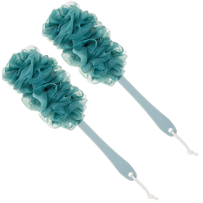 Back Scrubber for Shower,Loofah Long Handle Bath Body Brush,Soft Nylon Mesh Sponge for Shower,Loofah On a Stick for Men Women,Exfoliating Scrub Cleaning Luffa for Elderly(2-Pack,Blue)