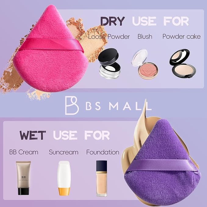 BS-MALL 5 Pcs Professional makeup brush set with Ultra-soft 4 Triangle Puffs - eyeshadow Brush, concealer Brush, blush brush & foundation brush - Multi-functional beauty Tools for Daily Use