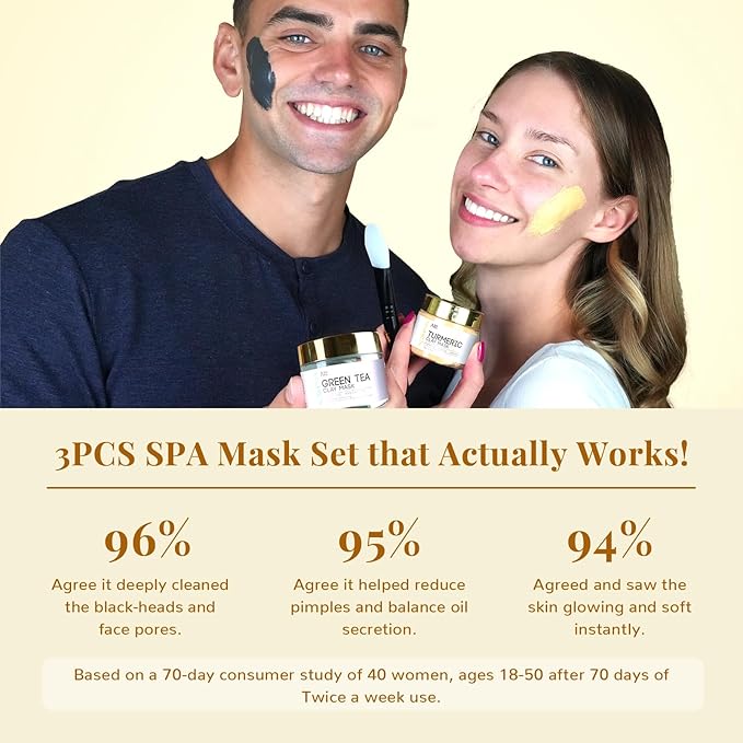 ANAI RUI Christmas Face Mask Gift Set, Turmeric Clay Mask - Green Tea Mask - Dead Sea Minerals Mud Mask, Bulk Christmas Gifts for Women/Tees Girls Stocking Stuffers2.5 oz each