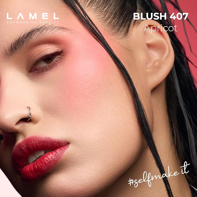 Lamel Blush Cheek Apricot Color Mini - Blendable Natural Blush Powder - Enhances & Defines Shapes & Features - Shading & Contouring Powder Blush - 4 Universal Shades - № 407 (Apricot) - 3.8g/0.13 oz