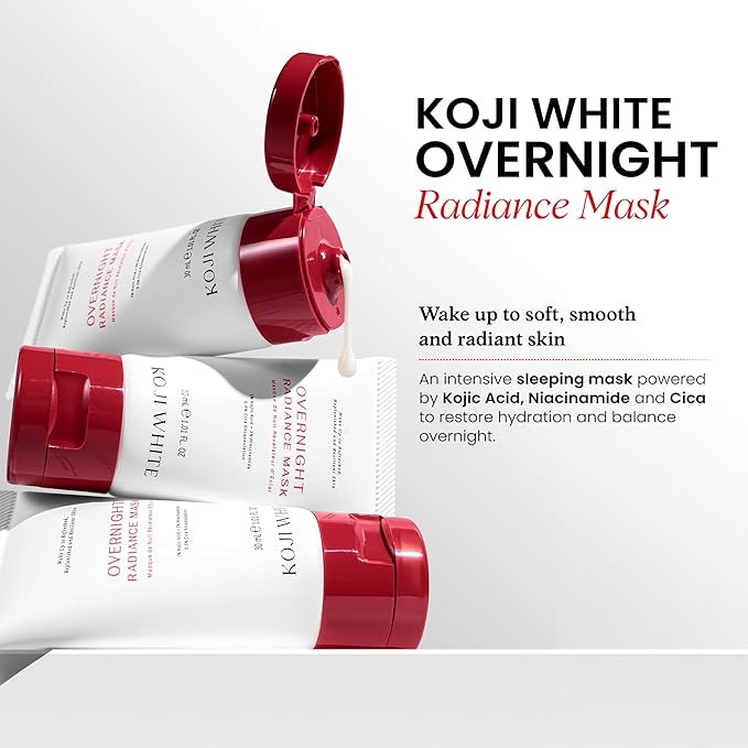 Koji White 1% Kojic Acid Radiance Overnight Face Mask – Hydrating Sleeping Mask for Glowing Skin, Uneven Tone & Smoothing with Niacinamide, Cica, Hyaluronic Acid - Unscented, Vegan Skincare 1.01 Fl Oz