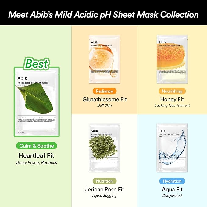 Abib Mild Acidic Ph Sheet Mask Jericho Rose Fit 10 Sheets (Anti-aging) I Korean Face Mask for Sensitive Skin, Soothing & Redness Relief, Daily Skincare Treatment, K-Beauty Sheet Mask