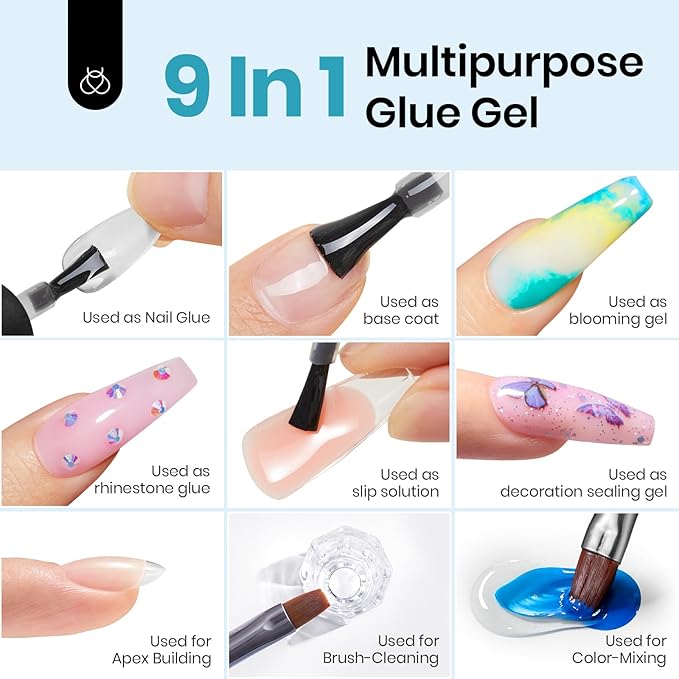 Beetles Nail Glue and Blooming Gel Set - 15ml 2Pcs Christmas Nail Art Gel for Blooming Marble Effects and Strong Nail Tips Bonding, Nail Supplies for Salon or DIY Manicure at Home